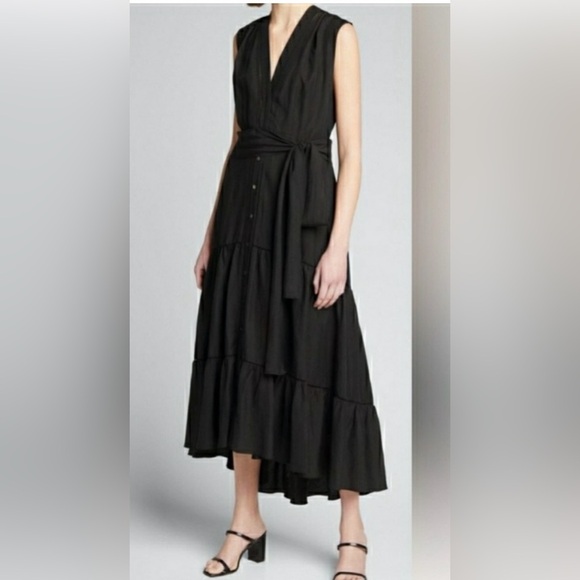 NWOT Nicole Miller Black Linen Blend Tiered Lagenlook Maxi Dress Sz small - Picture 1 of 5